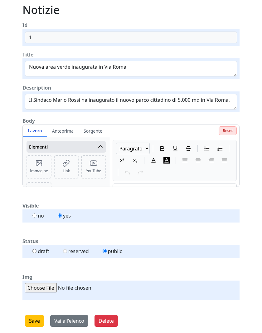 DressAPI auto-generated CRUD form